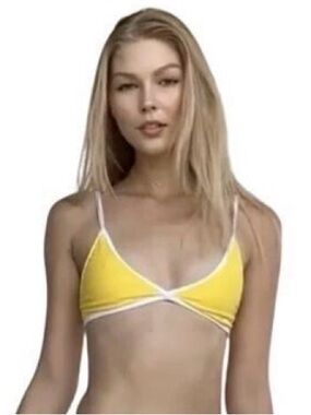 Will The Label Bright Yellow Triangle Bikini Top with White Trim Size M